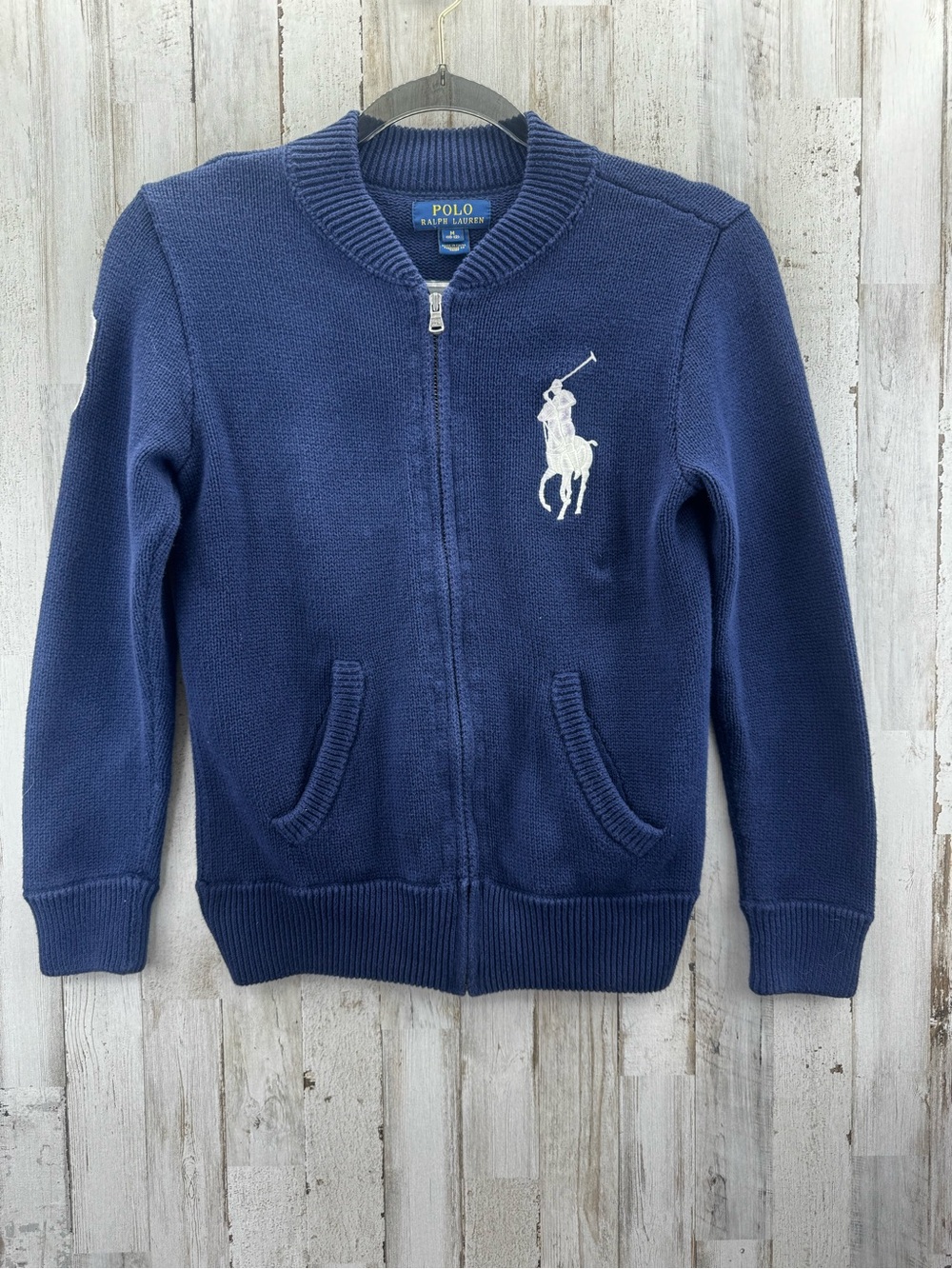 Polo by Ralph Lauren Kids Navy Zip Cardigan with White Pony